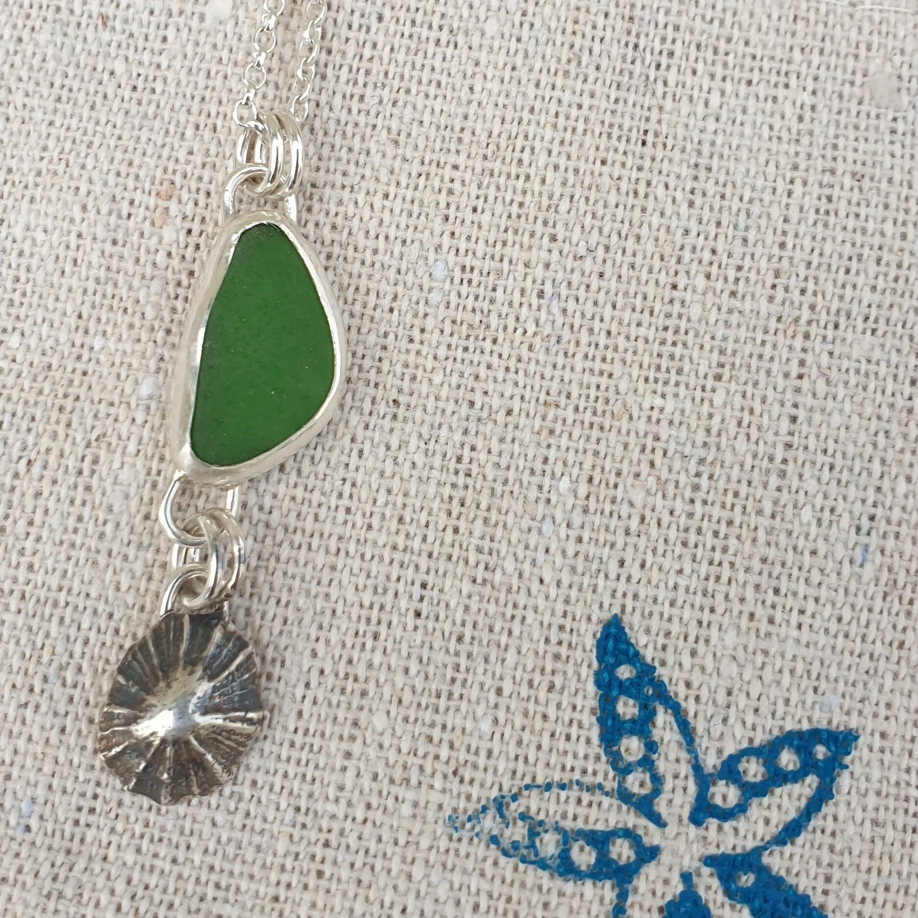 Silver Limpet Shell Seaglass Pendant