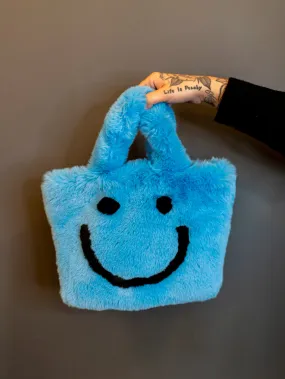 Smiley Fuzzy Purse Blue