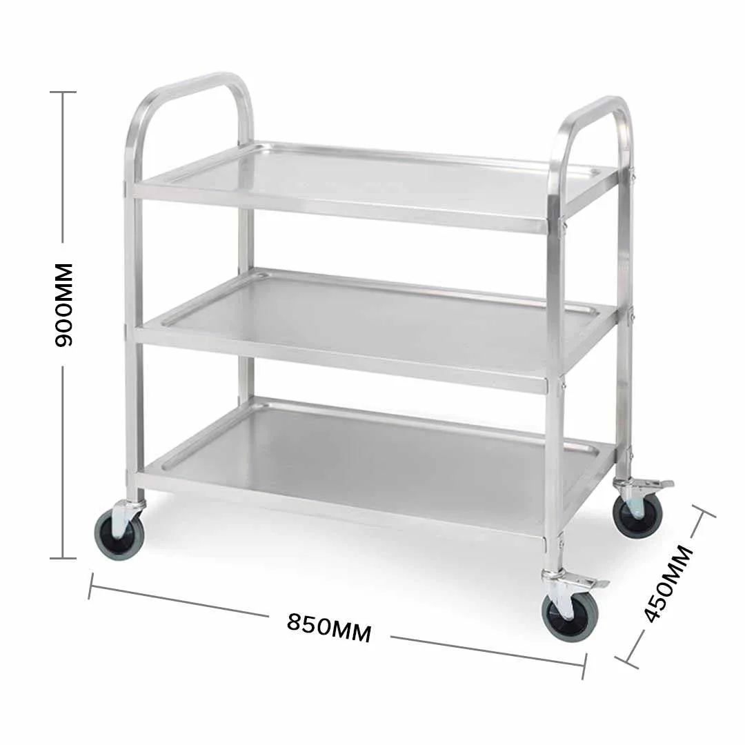 SOGA 3 Tier 85x45x90cm Stainless Steel Kitchen Dinning Food Cart Trolley Utility Size Medium