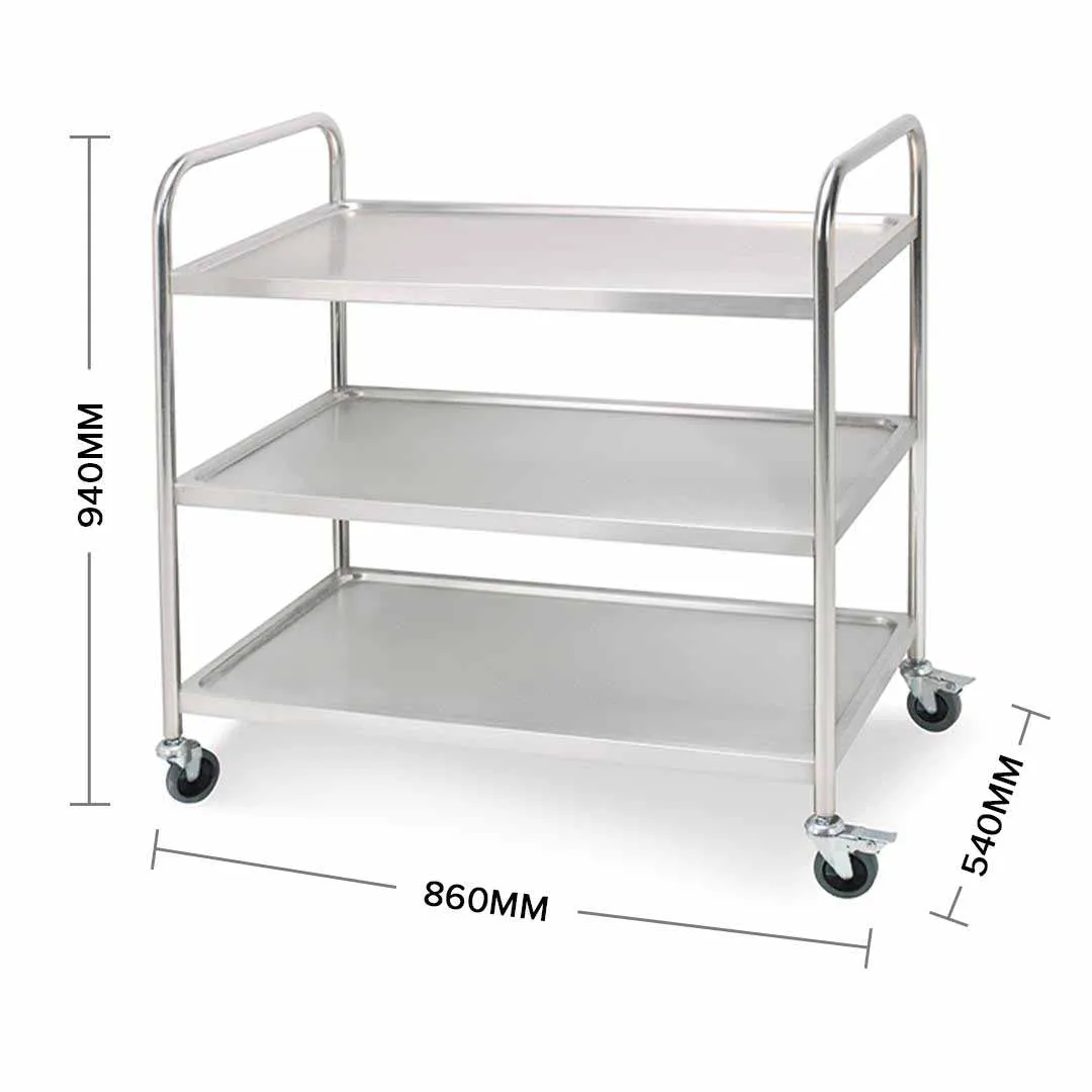 SOGA 3 Tier 86x54x94cm Stainless Steel Kitchen Dinning Food Cart Trolley Utility Round Large