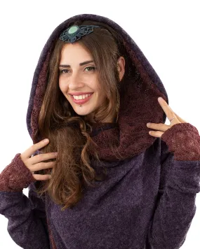 Solstice Crochet Lace Hooded Cardigan Jacket Purple/Wine