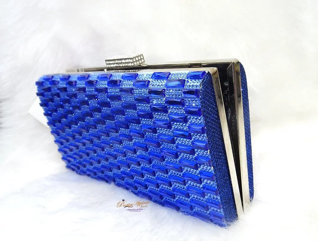 Stylish Blue Rhinestone Clutch Bag - Womens Bridal Crystal Evening Handbag for Wedding Prom and Parties