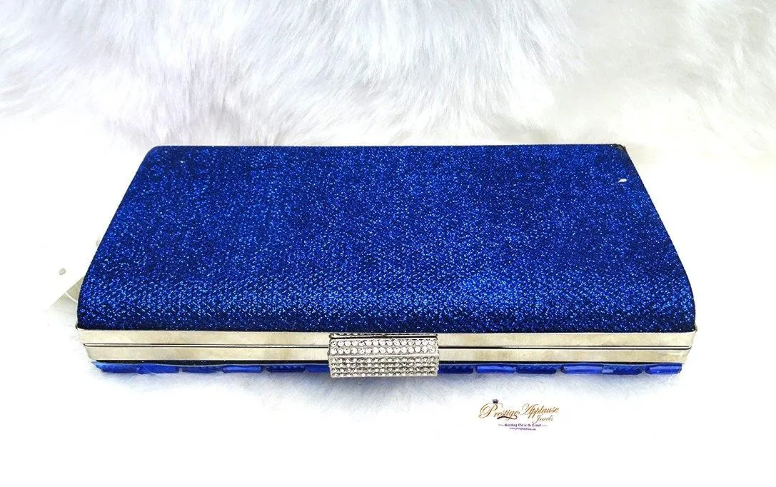 Stylish Blue Rhinestone Clutch Bag - Womens Bridal Crystal Evening Handbag for Wedding Prom and Parties