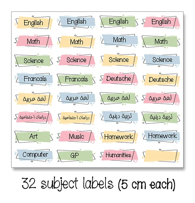 Subject waterproof school labels