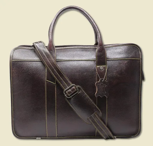 Taha Boxy Brown Genuine Leather Laptop Bag