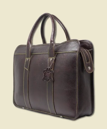 Taha Boxy Brown Genuine Leather Laptop Bag