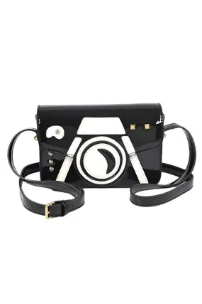 TEEK - Black White Patent Finish Iconic Camera Crossbody Bag