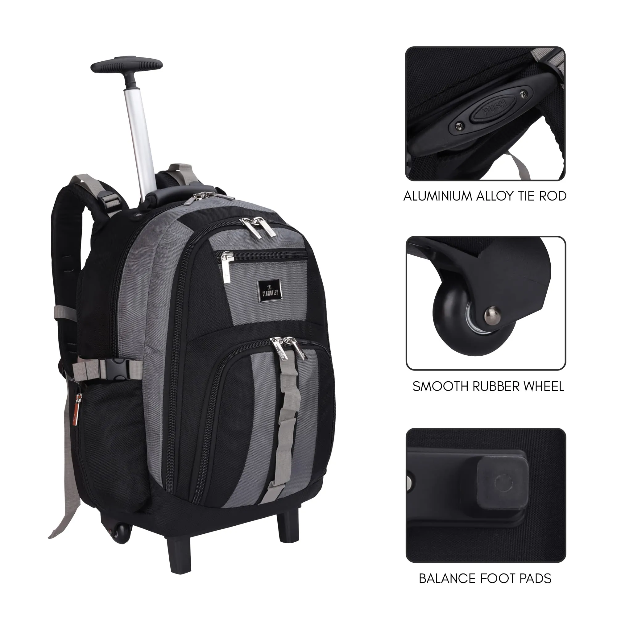 THE CLOWNFISH Transit 51 Litre Water Resistant Polyester Two Wheel Laptop Trolley Backpack (Grey- Size 57 Cm)