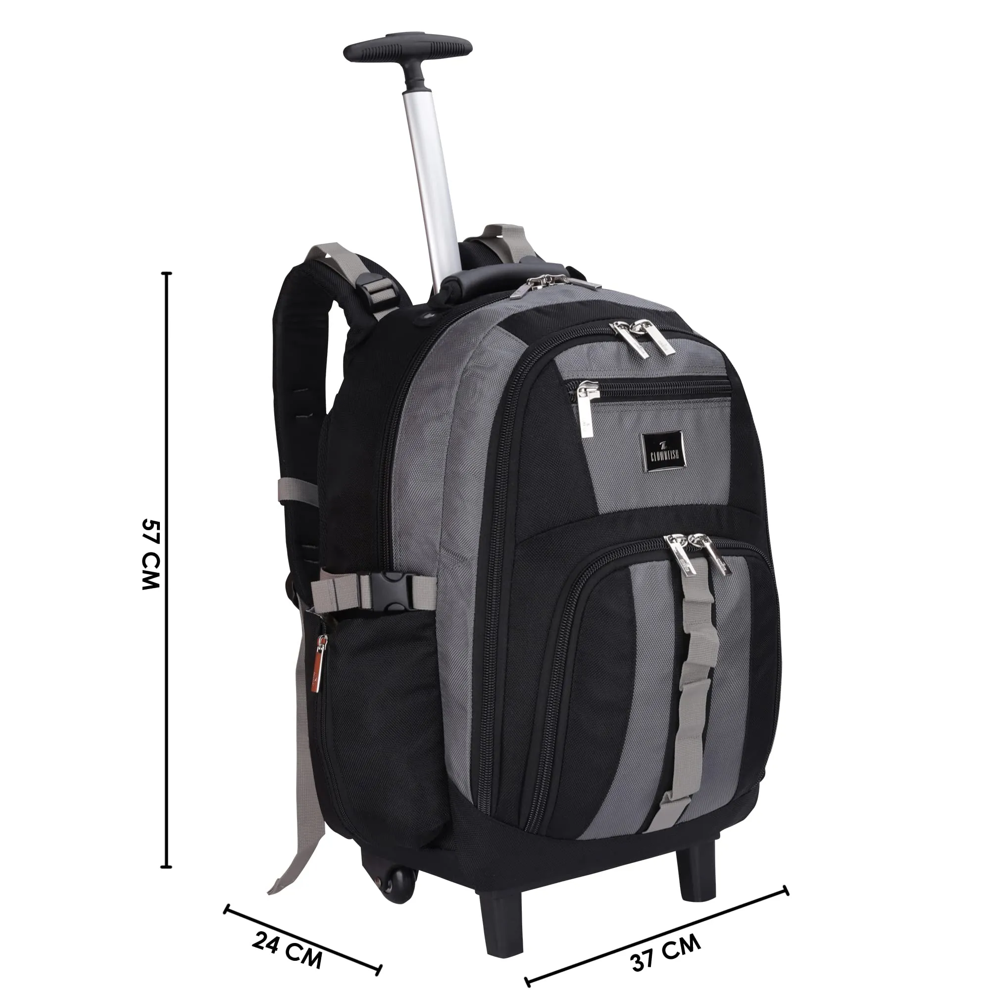 THE CLOWNFISH Transit 51 Litre Water Resistant Polyester Two Wheel Laptop Trolley Backpack (Grey- Size 57 Cm)