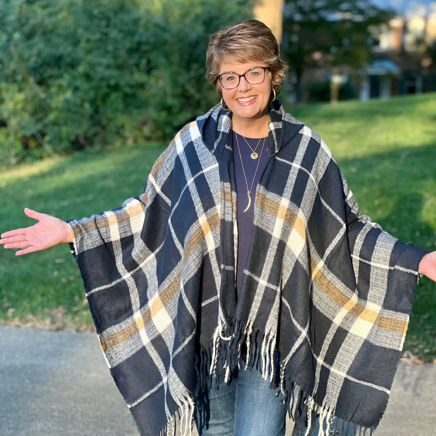 The Perfect Fall Plaid Hooded Wrap for Just Jill