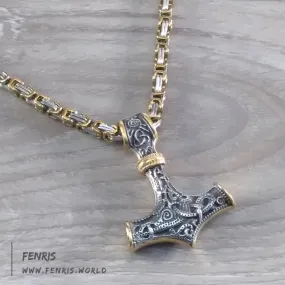 Thor's Hammer Necklace Gold Silver Byzantine Chain Norse Viking Style