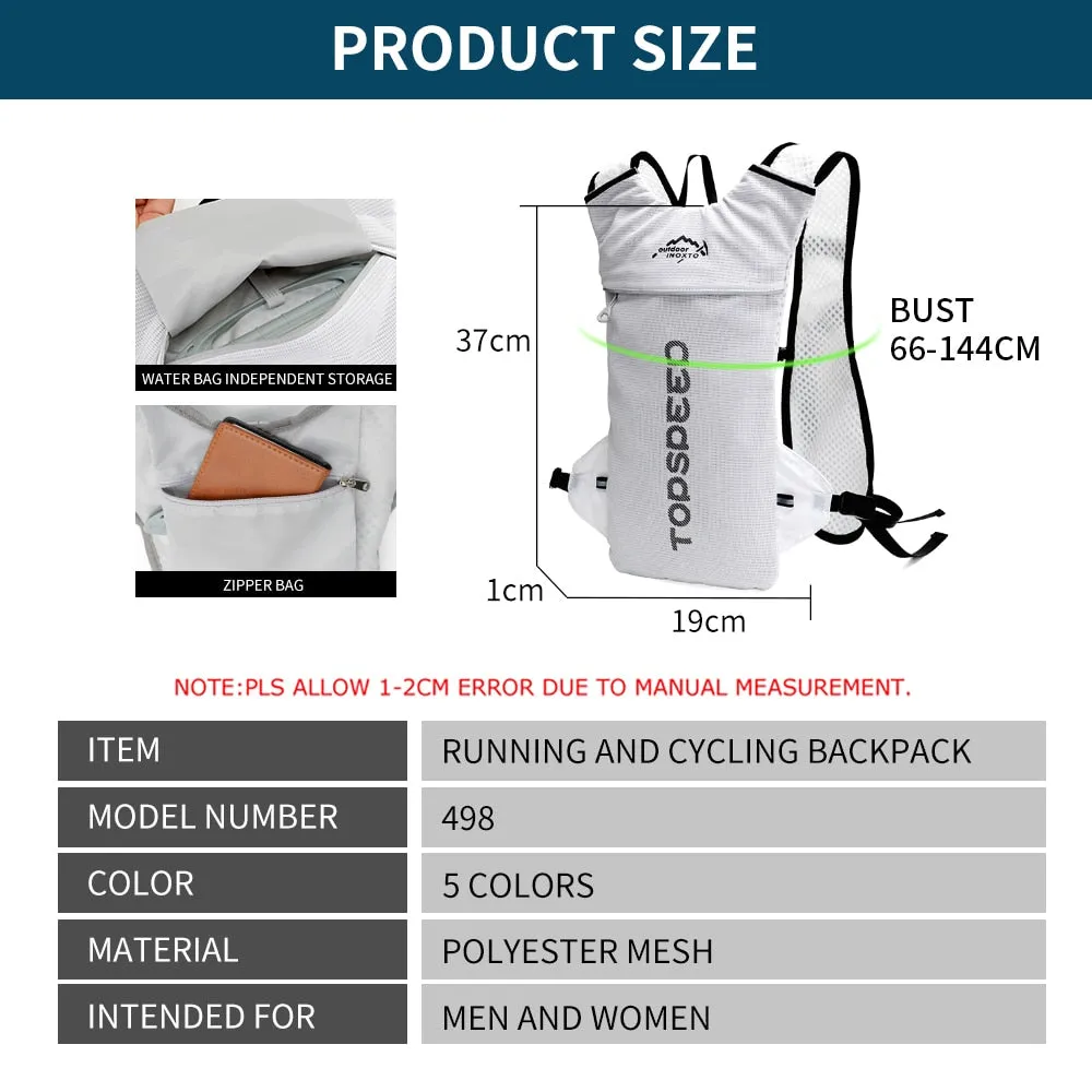 Trail running backpack 5L super running hydrating vest bag marathon running cycling backpack bag 250ml soft bottle bottled water