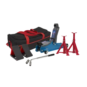 Trolley Jack 2tonne Low Entry Short Chassis - Blue and Accessories Bag Combo