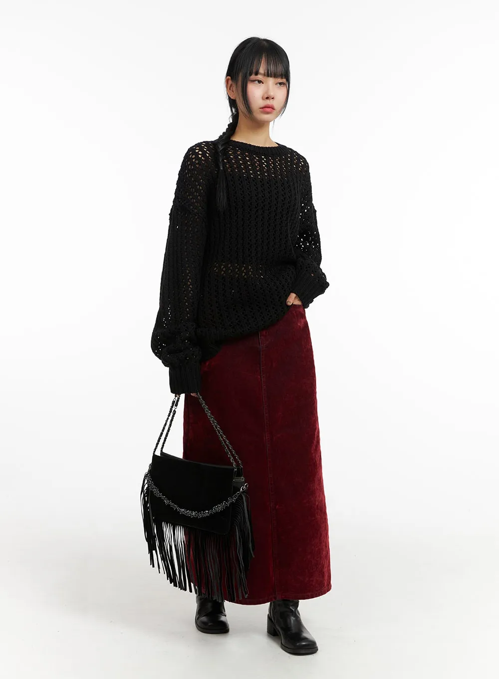 Two-Way Strap Fringe Suede Shoulder Bag CJ410