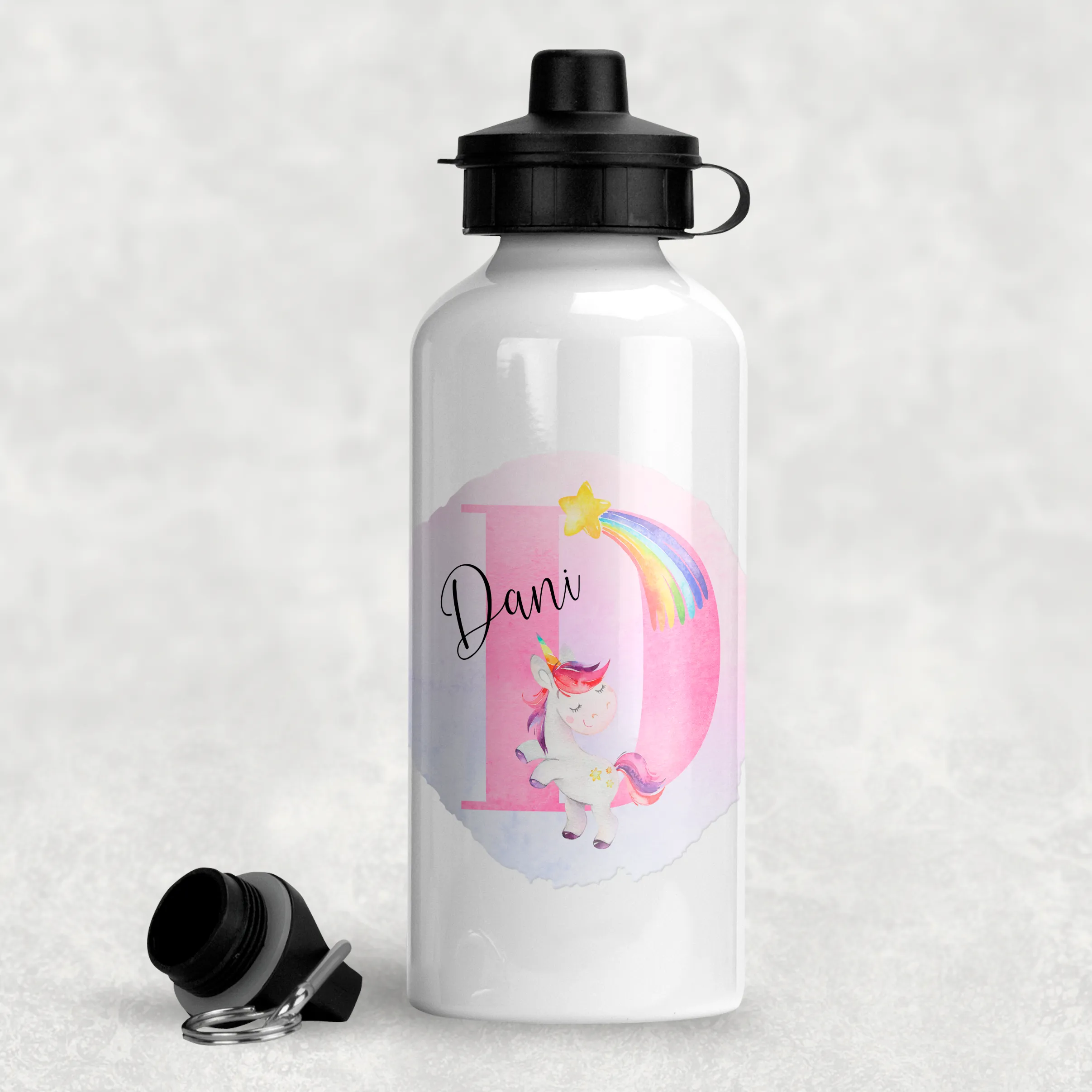 Unicorn Alphabet Personalised Aluminium Water Bottle 400/600ml