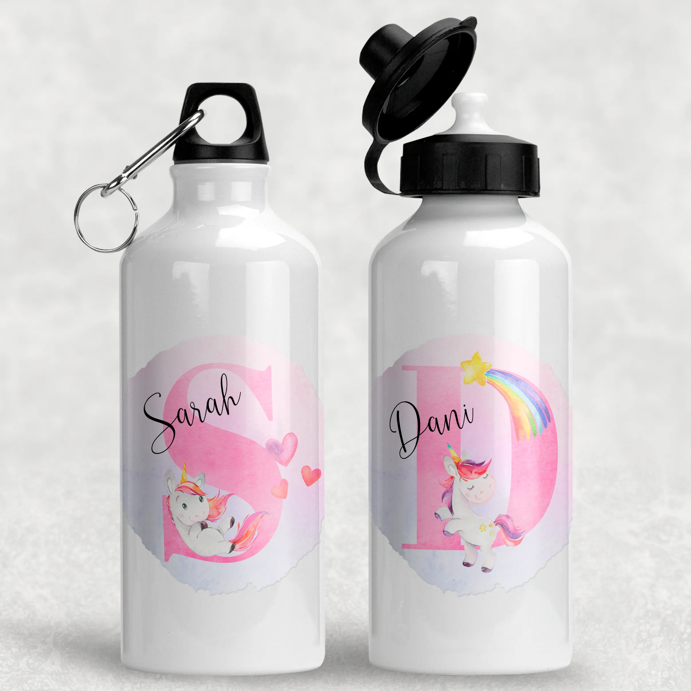 Unicorn Alphabet Personalised Aluminium Water Bottle 400/600ml