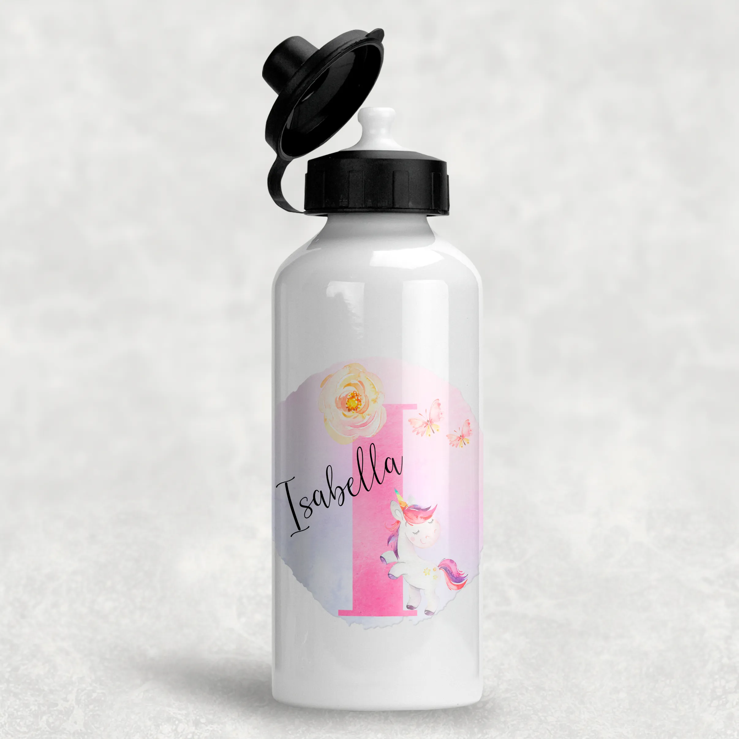 Unicorn Alphabet Personalised Aluminium Water Bottle 400/600ml