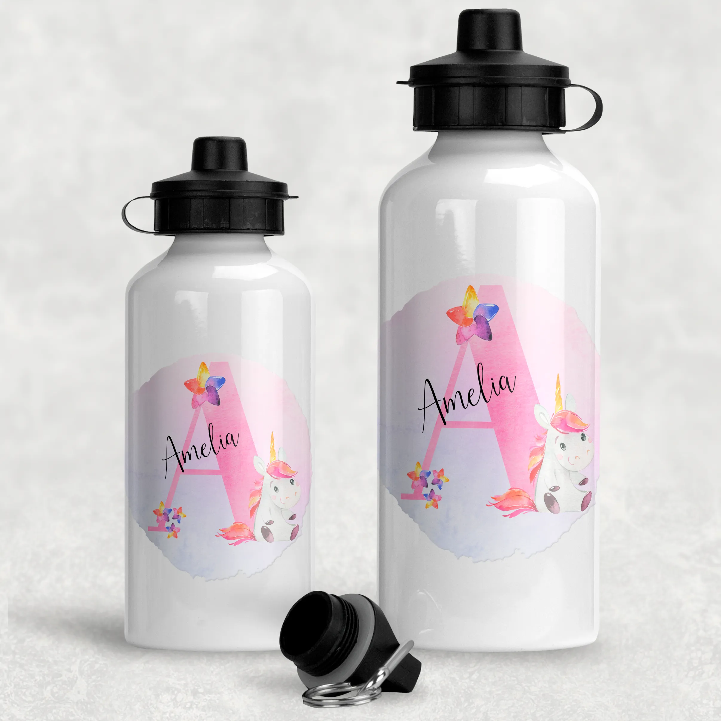 Unicorn Alphabet Personalised Aluminium Water Bottle 400/600ml