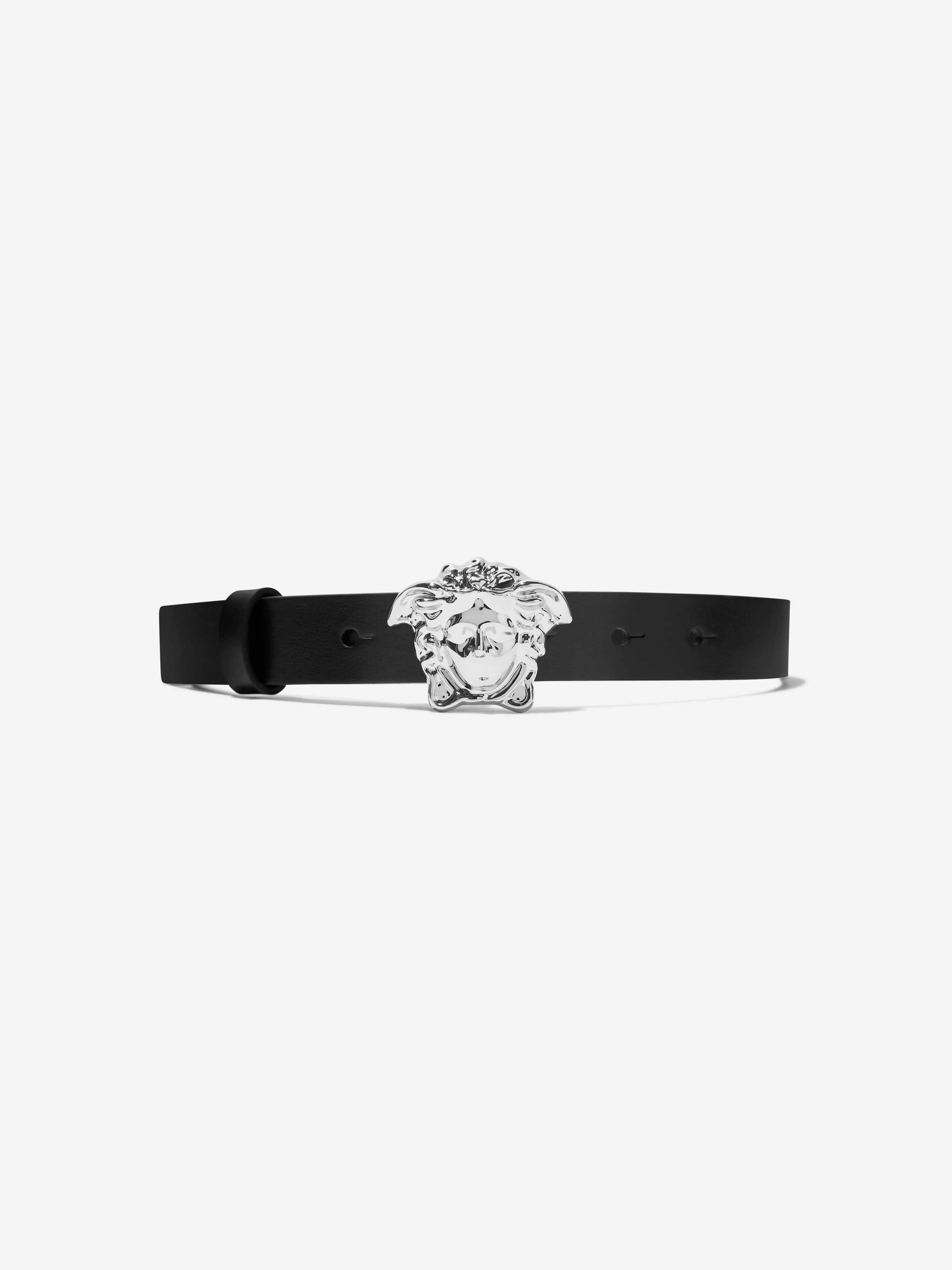 Versace Girls Leather Logo Belt in Black