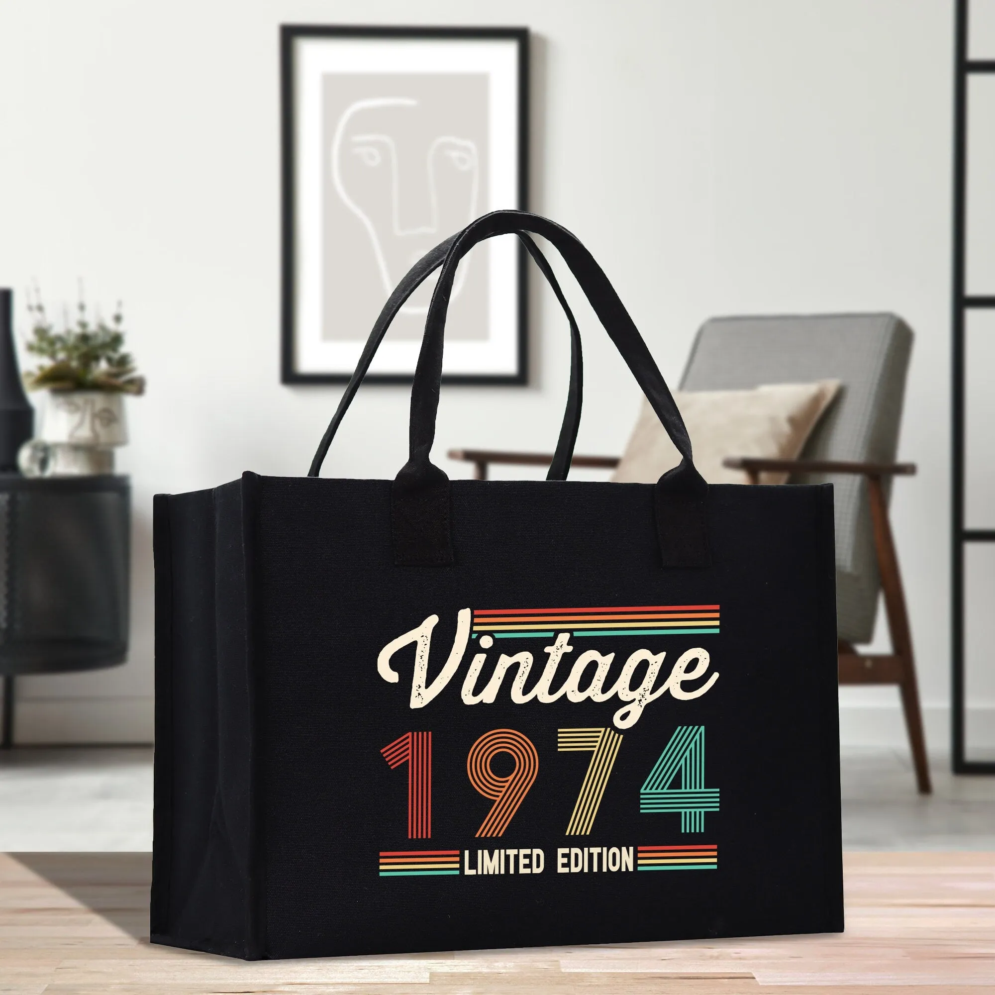 Vintage 1974 Aged To Perfection 50 Age Birthday Cotton Canvas Tote Bag 50th Birthday Gift For Women 50th Birthday Celebration Party Gift