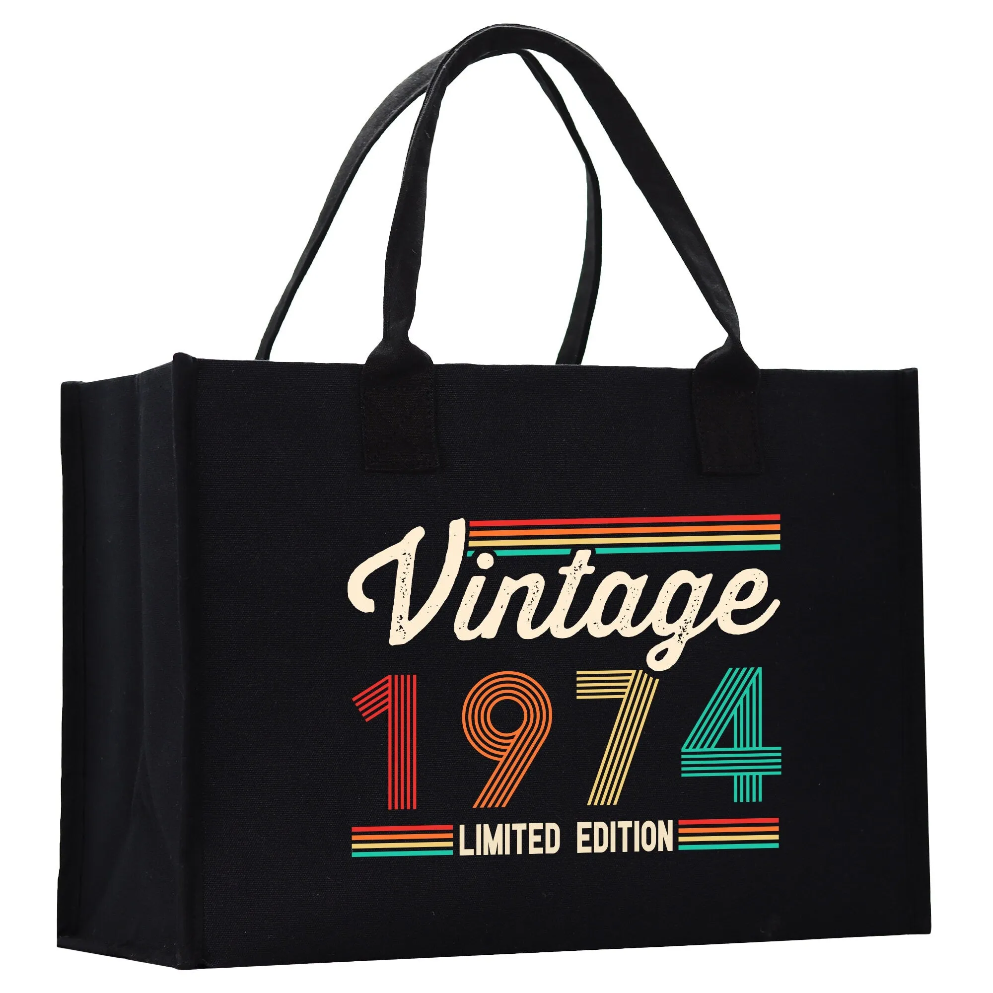 Vintage 1974 Aged To Perfection 50 Age Birthday Cotton Canvas Tote Bag 50th Birthday Gift For Women 50th Birthday Celebration Party Gift