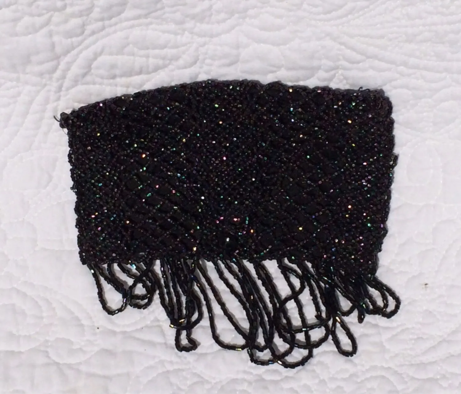 Vintage Clutch / Purse / Handbag / Bag / Coin Purse in Flapper Style with Black Glass Beads.