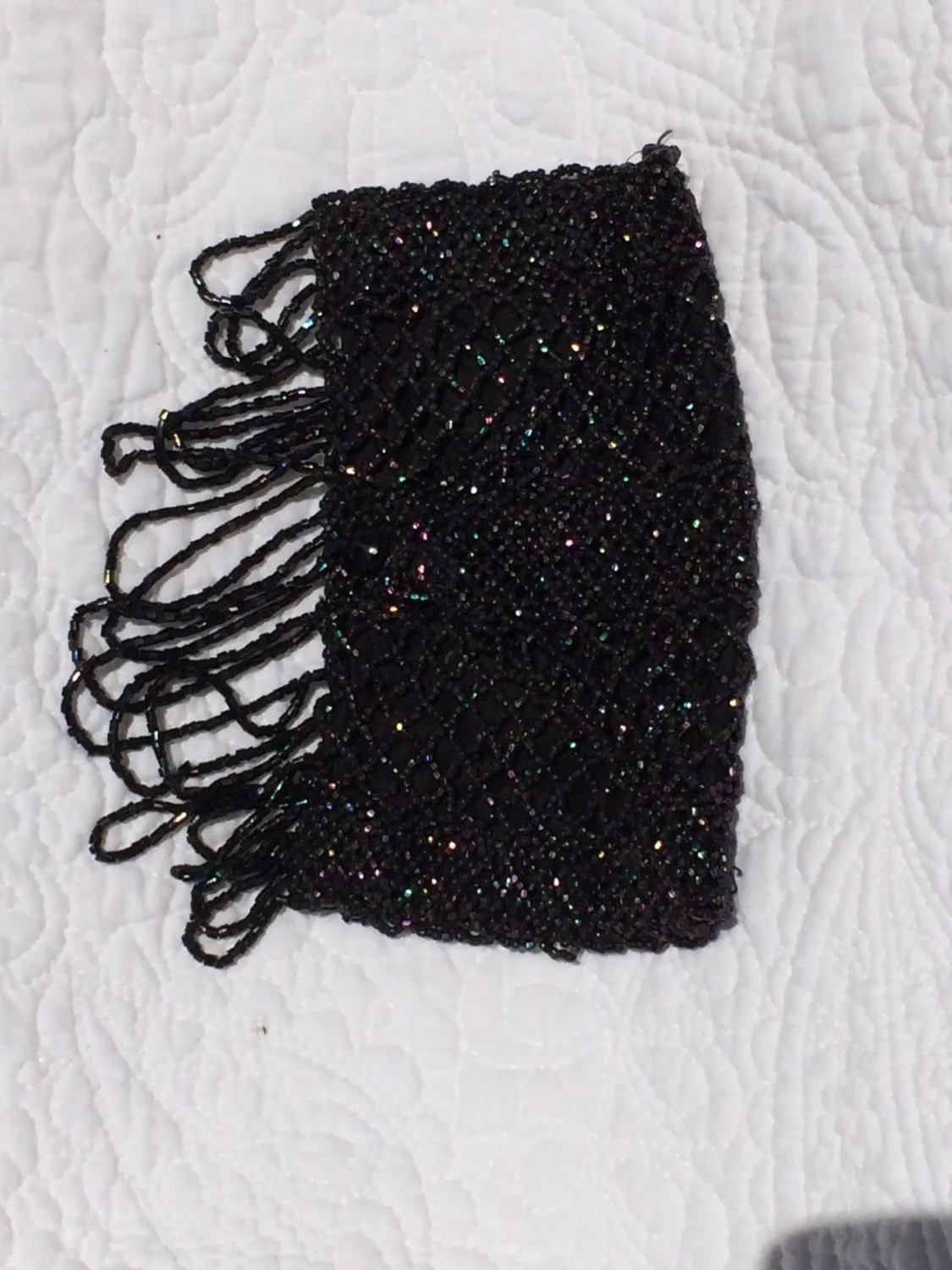 Vintage Clutch / Purse / Handbag / Bag / Coin Purse in Flapper Style with Black Glass Beads.