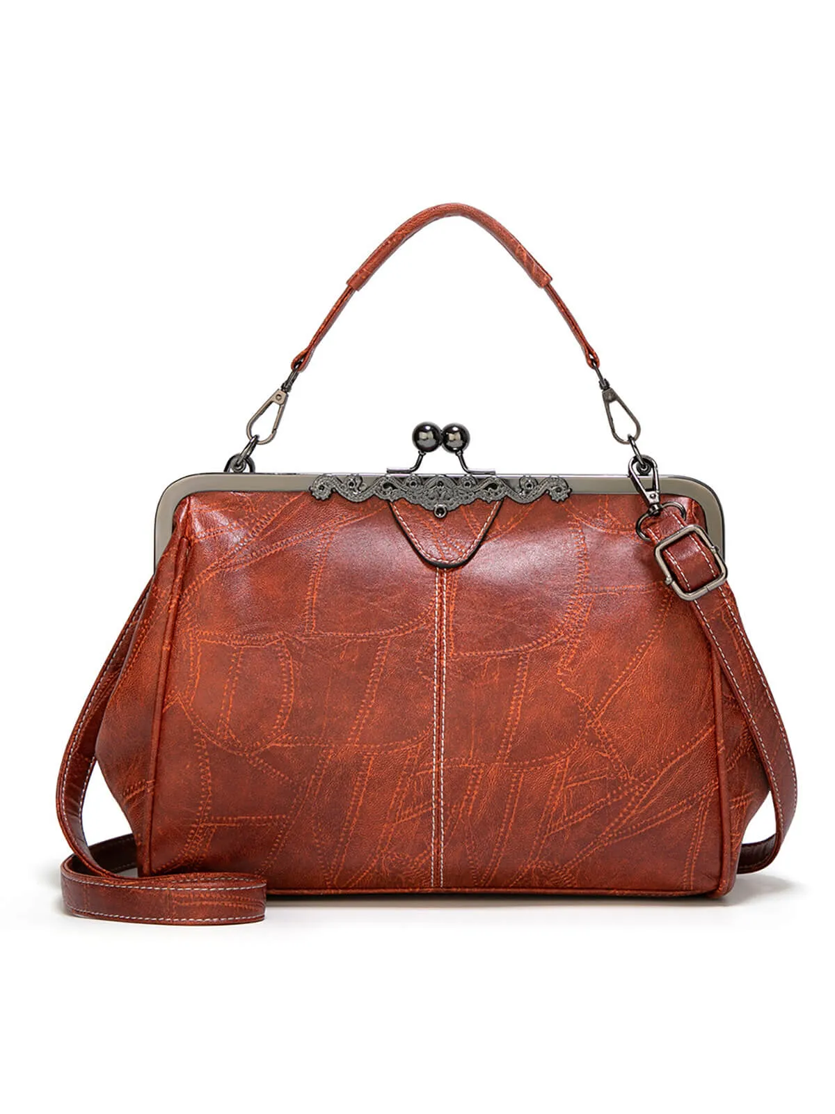 Vintage Solid Artificial Leather Handbag Crossbody Bag