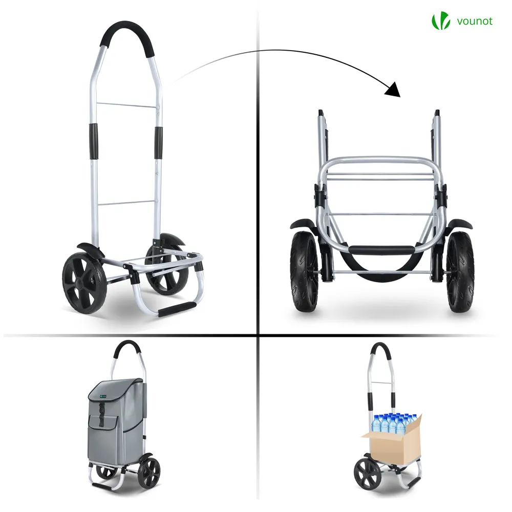 VOUNOT Folding Shopping Trolley with Detachable bag, 2 Mudguard wheels 55L Grey