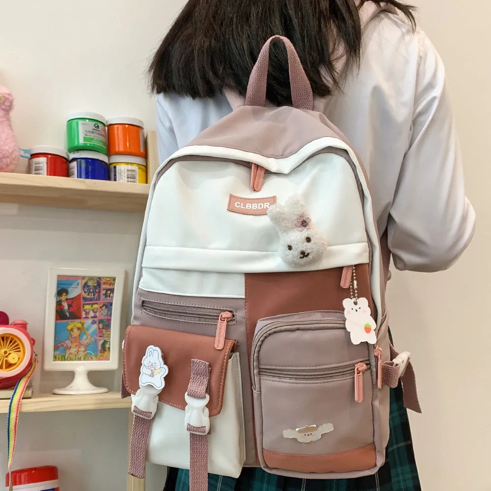 Wenkouban Kawaii Girl Harajuku Backpack Women Waterproof School Bag College Student Nylon Backpack Cute Book Female Bag Trendy New Fashion