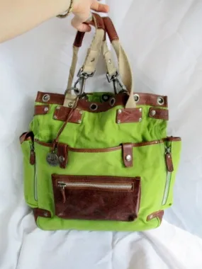 WILL LEATHER GOODS Canvas Messenger Shoulder Cross Body Bag GREEN BROWN