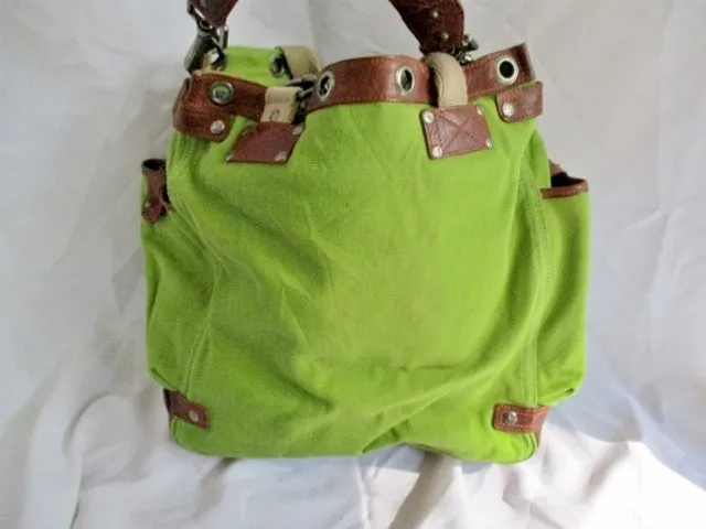 WILL LEATHER GOODS Canvas Messenger Shoulder Cross Body Bag GREEN BROWN