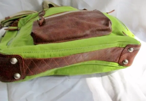 WILL LEATHER GOODS Canvas Messenger Shoulder Cross Body Bag GREEN BROWN