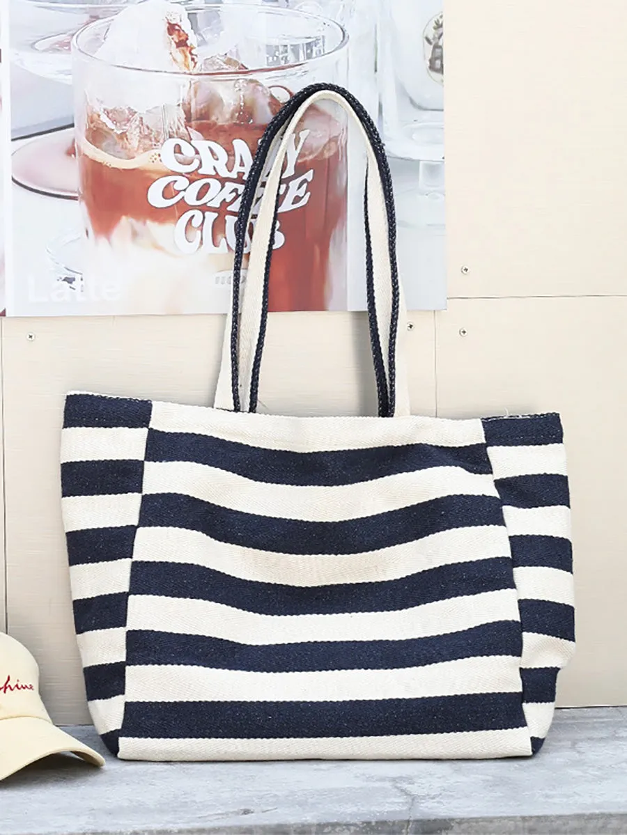 Women Casual Stripe Canvas Large Capacity Shoulder Bag CX044