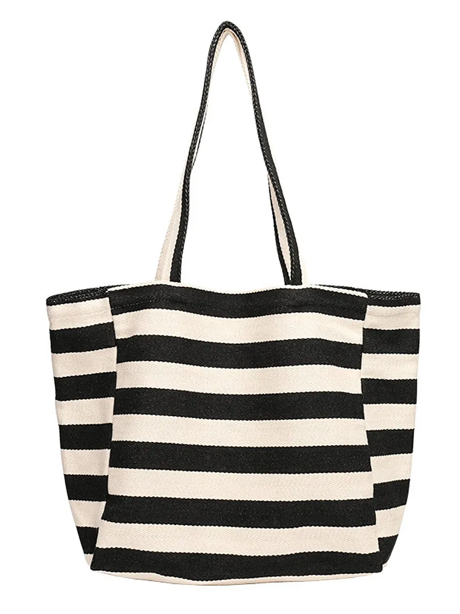 Women Casual Stripe Canvas Large Capacity Shoulder Bag CX044