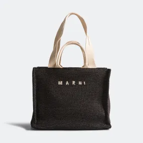 Woven Large Basket Bag - Black/Natural