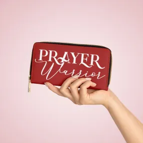 Wristlet Phone Wallet, Dark Red and White Prayer Warrior Graphic Purse